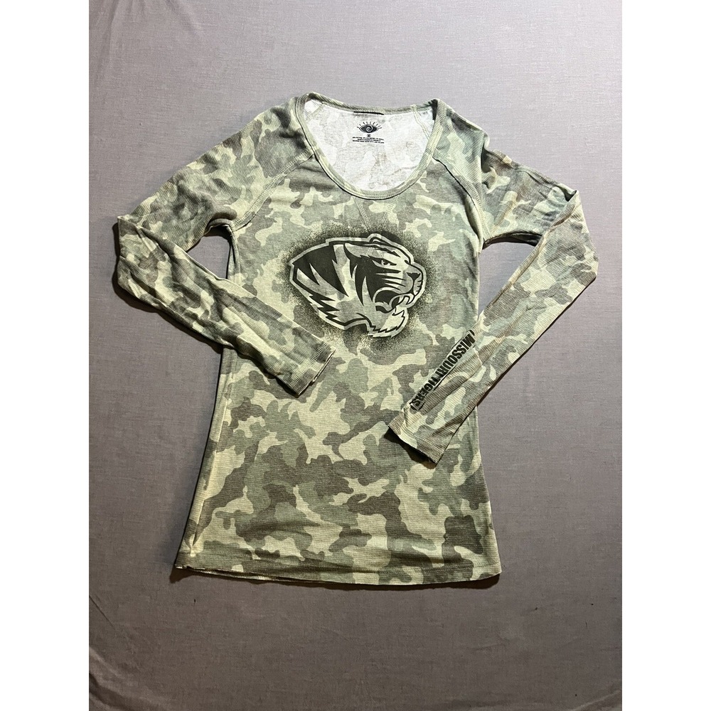 Missouri Tigers Mizzou Thermal Shirt Womens Medium Green Camouflage Long Sleeve